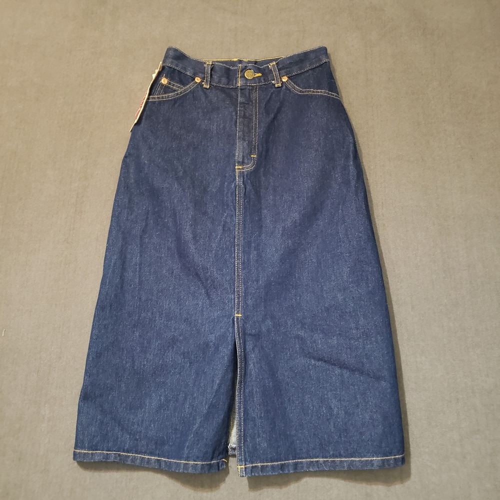 Lee Denim Skirt Juniors‎ Size 5 Dark Blue Vintage High Waist Front Slit USA 80s